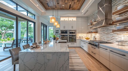 Modern Kitchen Design in Florida USA Showcasing modern architectural design development kitchen counter wooden floor Interior desing shoots for kitchen and counters : Generative AI