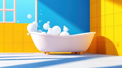 Naklejka premium Delight in vibrant bubbles bursting and fizzing in warm water, captured in a playful, cartoonstyle illustration.