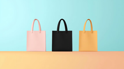 Stylish mockup of empty shopping bags, showcasing modern design against a vibrant background, perfect for retail branding.