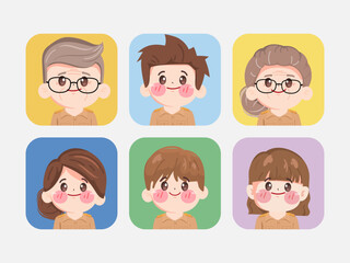 Cute cartoon profile picture in square frame clip art element difference face in group. illustration vector premium.