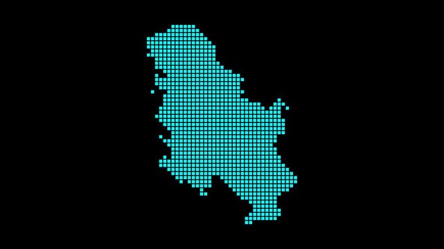 Serbia digital map. Map of Serbia in dotted style. Shape of the country filled with rectangles. Radiant video.