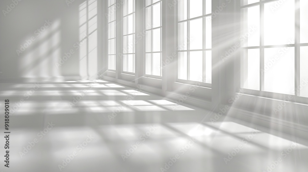 Leinwandbilder Abstract White Studio Background for Product Presentation with Window Shadows and Sunlight Blurred Backdrop Empty Room With Copy Space : Generative AI