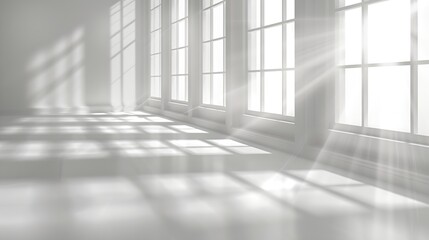 Obraz premium Abstract White Studio Background for Product Presentation with Window Shadows and Sunlight Blurred Backdrop Empty Room With Copy Space : Generative AI
