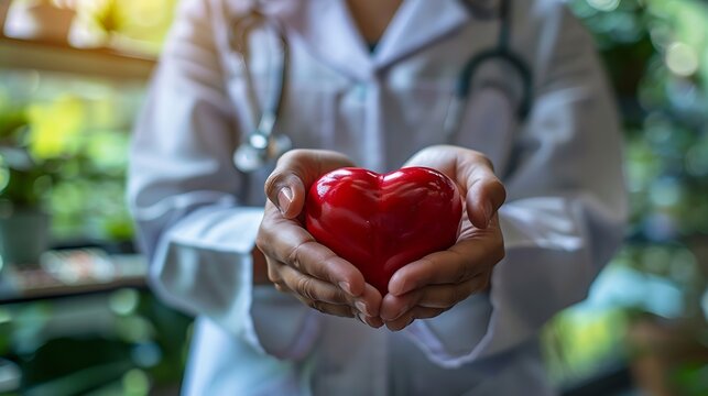 Doctor or cardiologist holding red heart in clinic or hospital concept for health care and healthy lifestyle : Generative AI