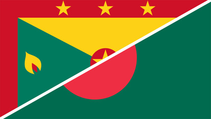 Grenada and Bangladesh flags combined in a split design, symbolizing international relations, global unity, and cultural exchange