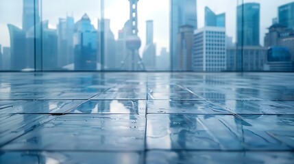 City square floor and modern commercial building in Shanghai : Generative AI