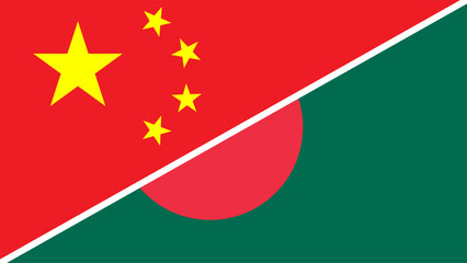 China and Bangladesh flags combined in a split design, symbolizing international relations, global unity and cultural exchange