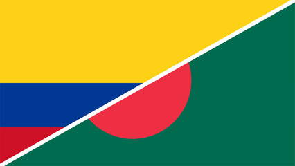 Colombia and Bangladesh flags combined in a split design, symbolizing international relations, global unity, and cultural exchange