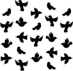 vector seamless pattern with flying birds silhouettes, hand drawn background with songbirds