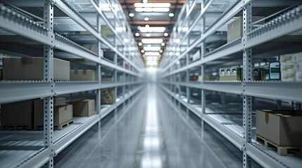 white empty high rack along the aisle : Generative AI