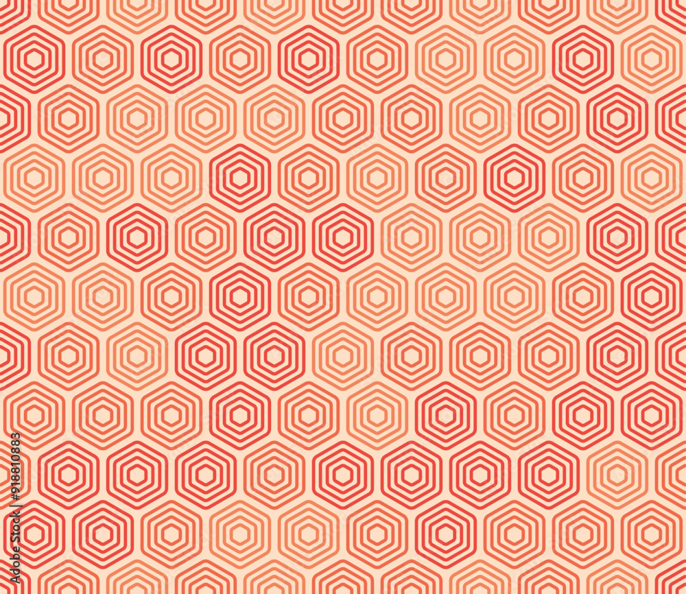 Poster hexagon vector pattern. bold stacked rounded hexagons mosaic cells in red color tones. hexagonal sha