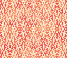 Hexagon vector pattern. Bold stacked rounded hexagons mosaic cells in red color tones. Hexagonal shapes. Seamless pattern. Tileable vector illustration.
