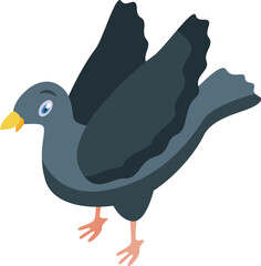 Isometric icon of a gray pigeon flapping its wings