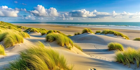 Sand dunes at the beach in Le Touquet-Paris-Plage , Sand, dunes, beach, Le Touquet, Paris, Plage,...