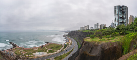 The seaside view of Miraflores in Barranco District, Lima, Peru