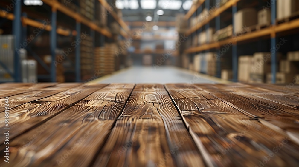 Leinwandbilder the empty wooden table top with blur background of warehouse storage exuberant image : generative ai