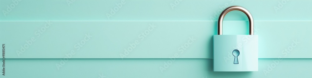 Aufkleber Flat Lay of Tablet with Lock Icon on Turquoise Background Highlighting Data Safety and Information Security - Minimalist Concept