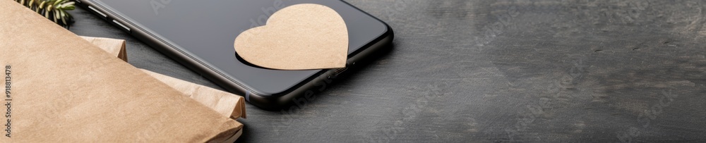 Poster Flat Lay of Digital Security Smartphone with Shield Icon on Dark Grey Background Emphasizing Minimalistic Personal Digital Protection