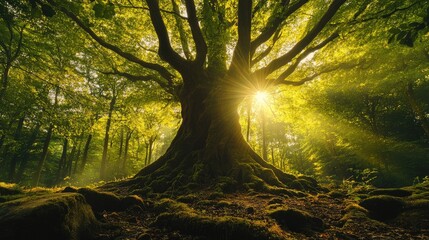 A beautiful fairytale enchanted forest with big trees