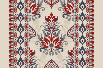 Carpet pattern.Ikat floral paisley pattern on brown background vector illustration.design for texture,fabric,clothing,decoration,carpet print.