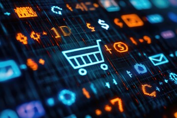 Global Marketplace Diversity, Shopping Cart Icon with Multicurrency Symbols