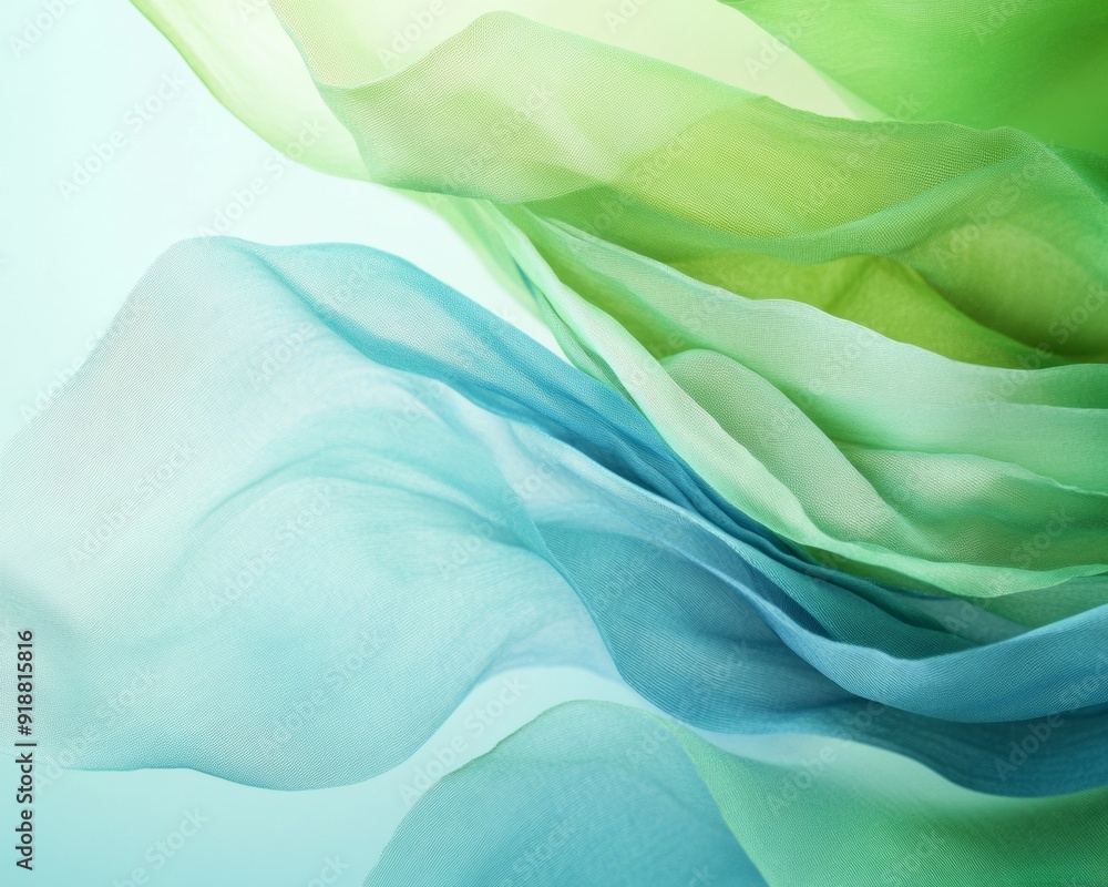 Leinwandbilder ethereal flowing layers of sheer fabric in green and blue hues creating a serene abstract design at 