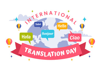 World Translator or Translation Language Day Illustration with Hello Greetings in Different Countries and Multilingual International Communication © denayune