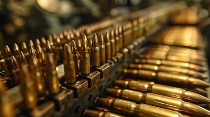 large caliber cartridges in a machine gun belt