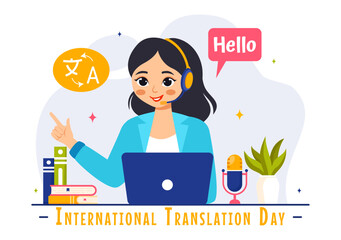 World Translator or Translation Language Day Illustration with Hello Greetings in Different Countries and Multilingual International Communication