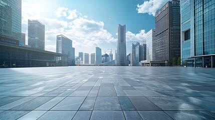 Panoramic skyline and modern business office buildings with empty roadempty concrete square floor : Generative AI