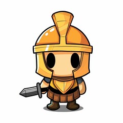 Obraz premium A cute and fierce mascot character in a spartan style, showcasing the perfect blend of strength and kawaii charm in a front view doodle.