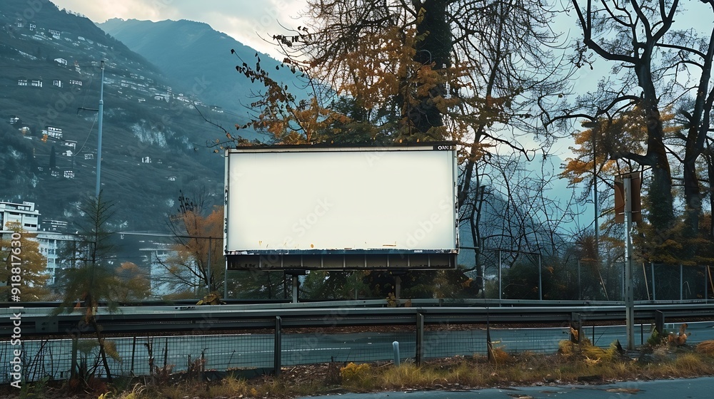 Poster blank billboard on the side of the road in lugano : generative ai
