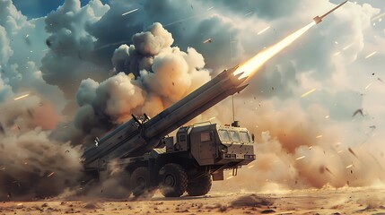 Obraz premium Long range air and missile defence system in firing mode