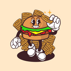 Burger Rich Mascot Vintage and Retro Illustration