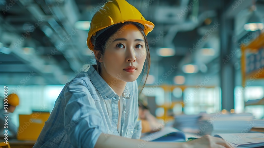 Poster diverse engineer team working at the office table with construction plans and architect equipment an