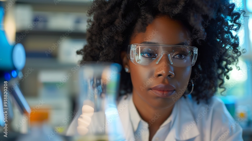 Poster a focused african american woman scientist working on a computer in a laboratory setting : generativ