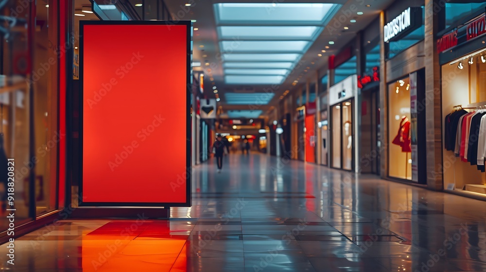 Aufkleber red blank sign inside shopping mall mock up advertise display frame setting over the clothes line in
