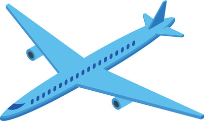 Modern passenger airplane flying in the blue sky, an isometric icon of air travel