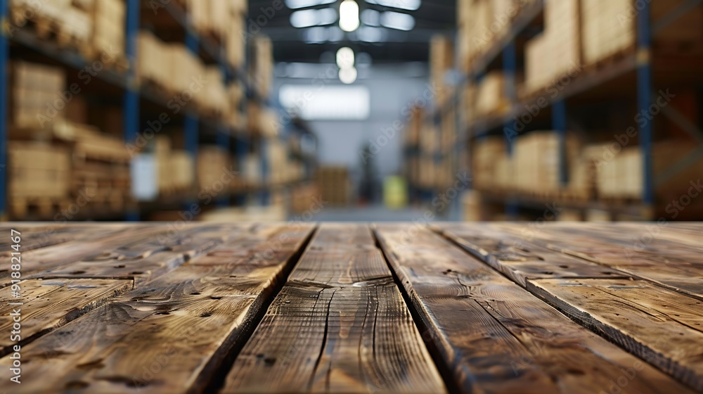 Leinwandbilder the empty wooden table top with blur background of warehouse storage exuberant image : generative ai
