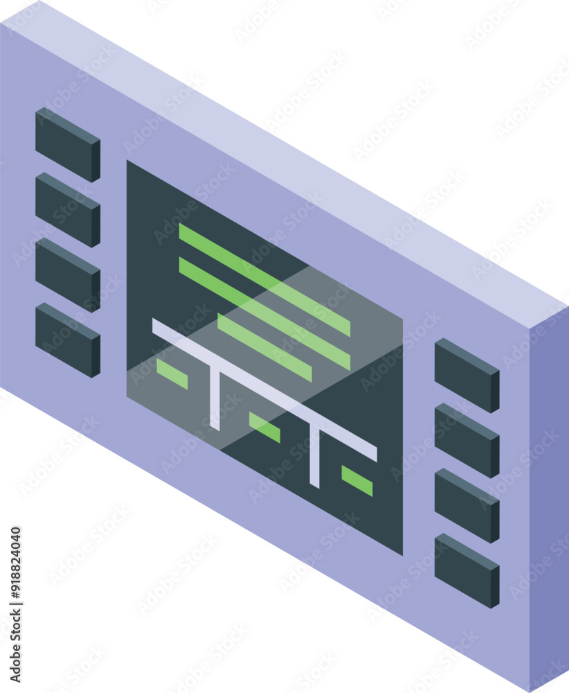 Poster control panel with buttons showing data is a monitoring system for industrial process control
