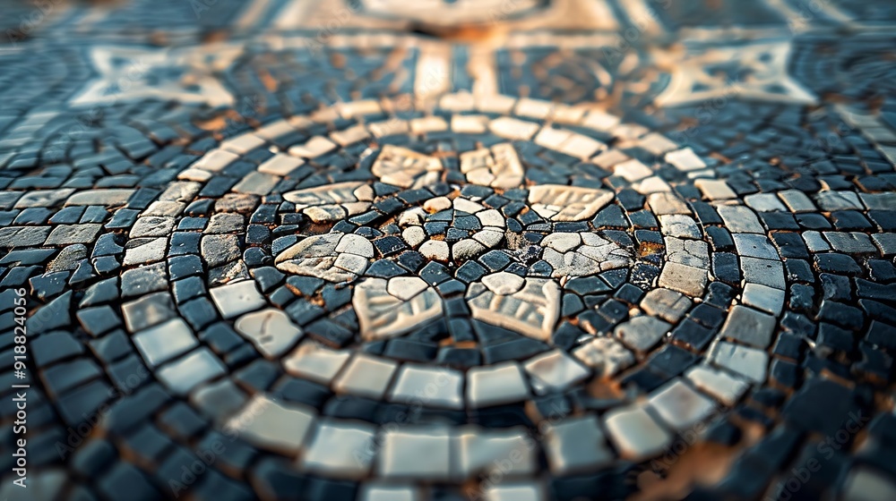Poster ancient mosaic floor regular pattern from laodicea church with geometric design denizli turkey turki