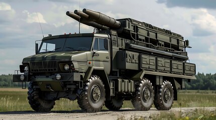 Fototapeta premium Military vehicle with small missile system self defense forces