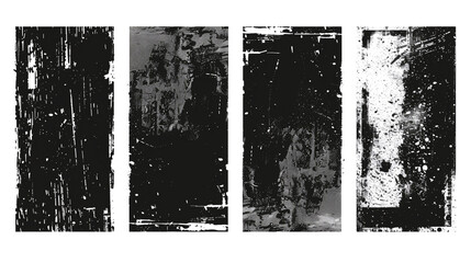 Set of grunge background. Broken dirty rough frames., Rough grunge border overlay with paint roller marks and worn texture on transparent background, 