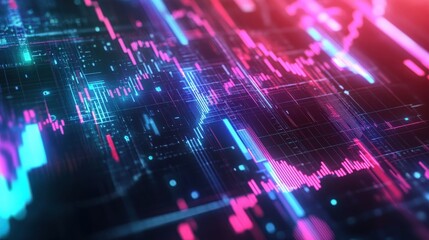 Obraz premium Holographic charts and graphs displaying cryptocurrency market trends, representing modern trading.