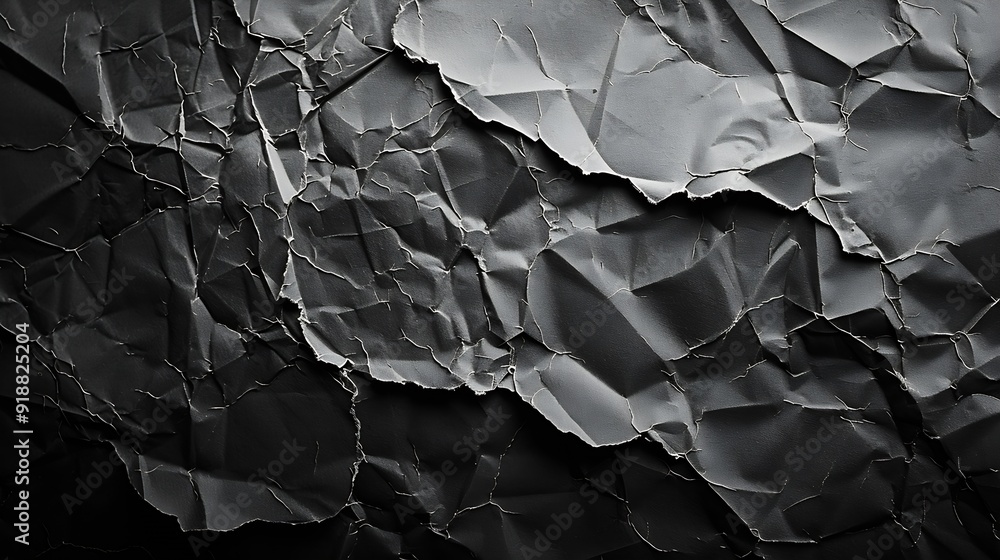 Aufkleber Empty crumpled wet black paper blank texture copy space wall horizontal background : Generative AI