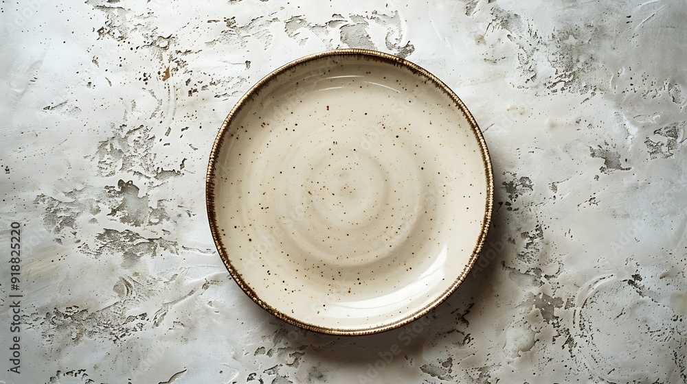 Poster empty round ceramic plate on a light texture background kitchen utensils : generative ai