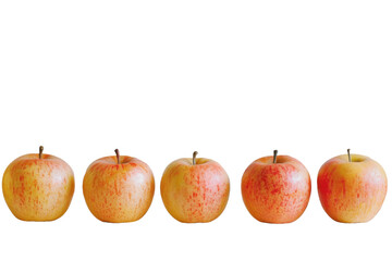 Row of Five Fresh Apples on transparent Background