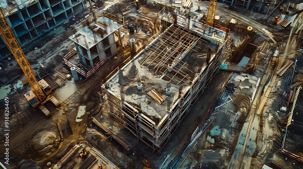 Poster construction site of buildings pouring cement top view new screed concrete with leveling mortar for 
