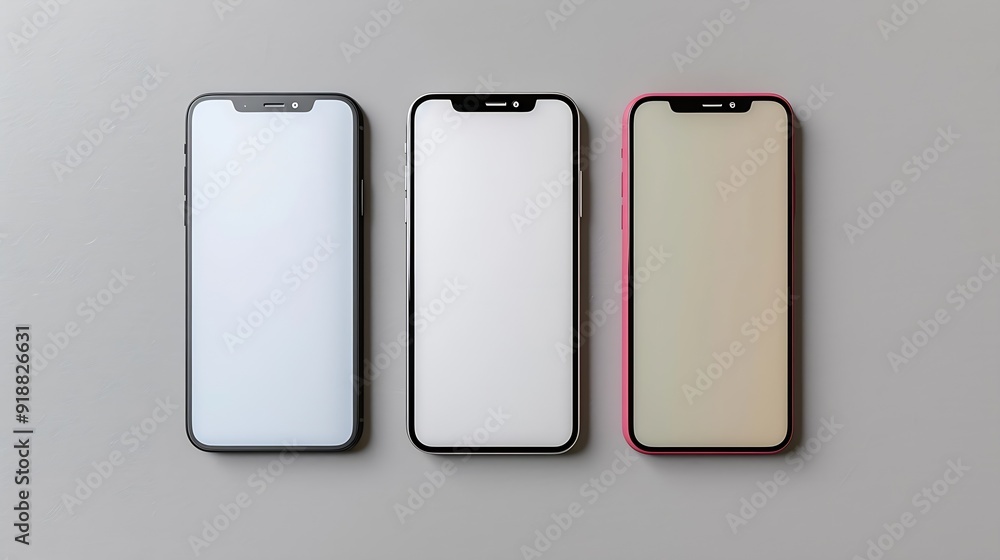 Aufkleber flat rays collection of smartphone mockup blank screen isolated with clipping path on white background : Generative AI