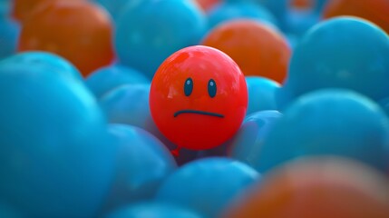 Mental Health Concept Social Bullying Conceptual Photo of a Stressed Anxiety Depressed Person Surrounded by Happy Smiling Balloon : Generative AI